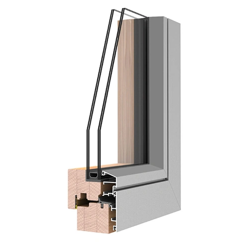 Dettaglio di un infisso in legno su sfondo bianco