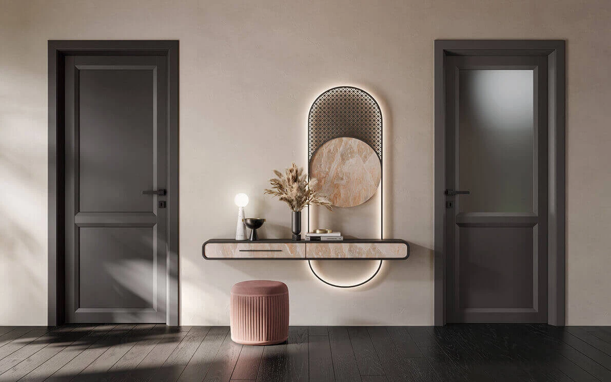 Due porte a battente in legno scuro Due porte a battente in legno scuro