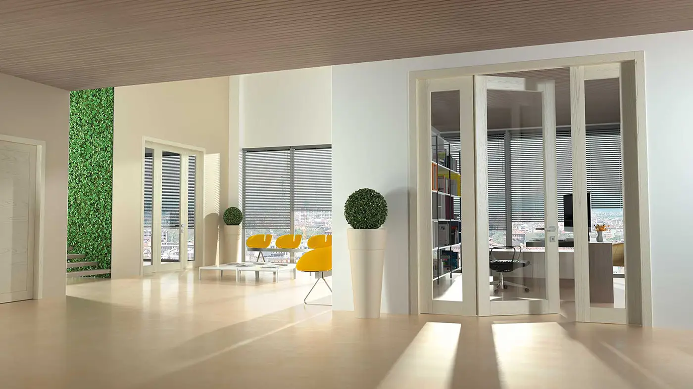 Porta bianca in vetro per ingresso di uno studio