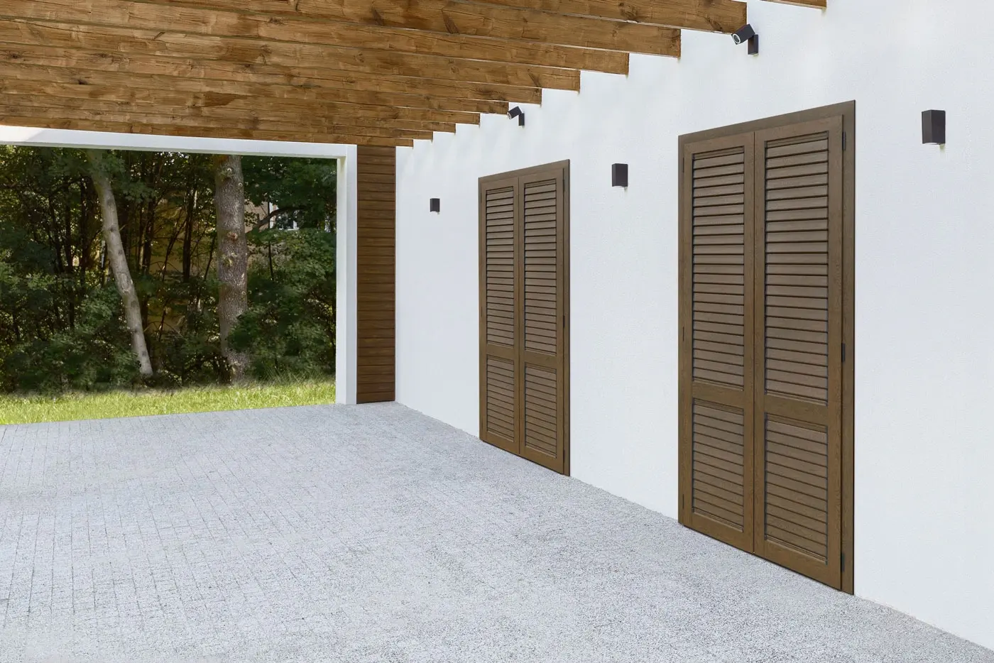 Persiane-in-legno-per-portefineste-in-una-casa-bianca Persiane-in-legno-per-portefineste-in-una-casa-bianca